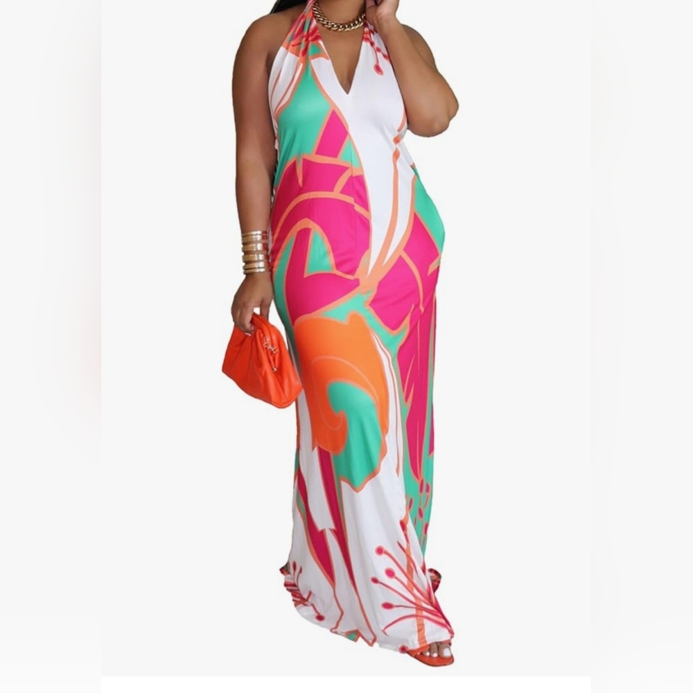 Summery Halter Tie Neck Maxi Dress NWOT